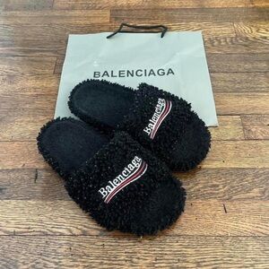 Balenciaga Black Textured Slides